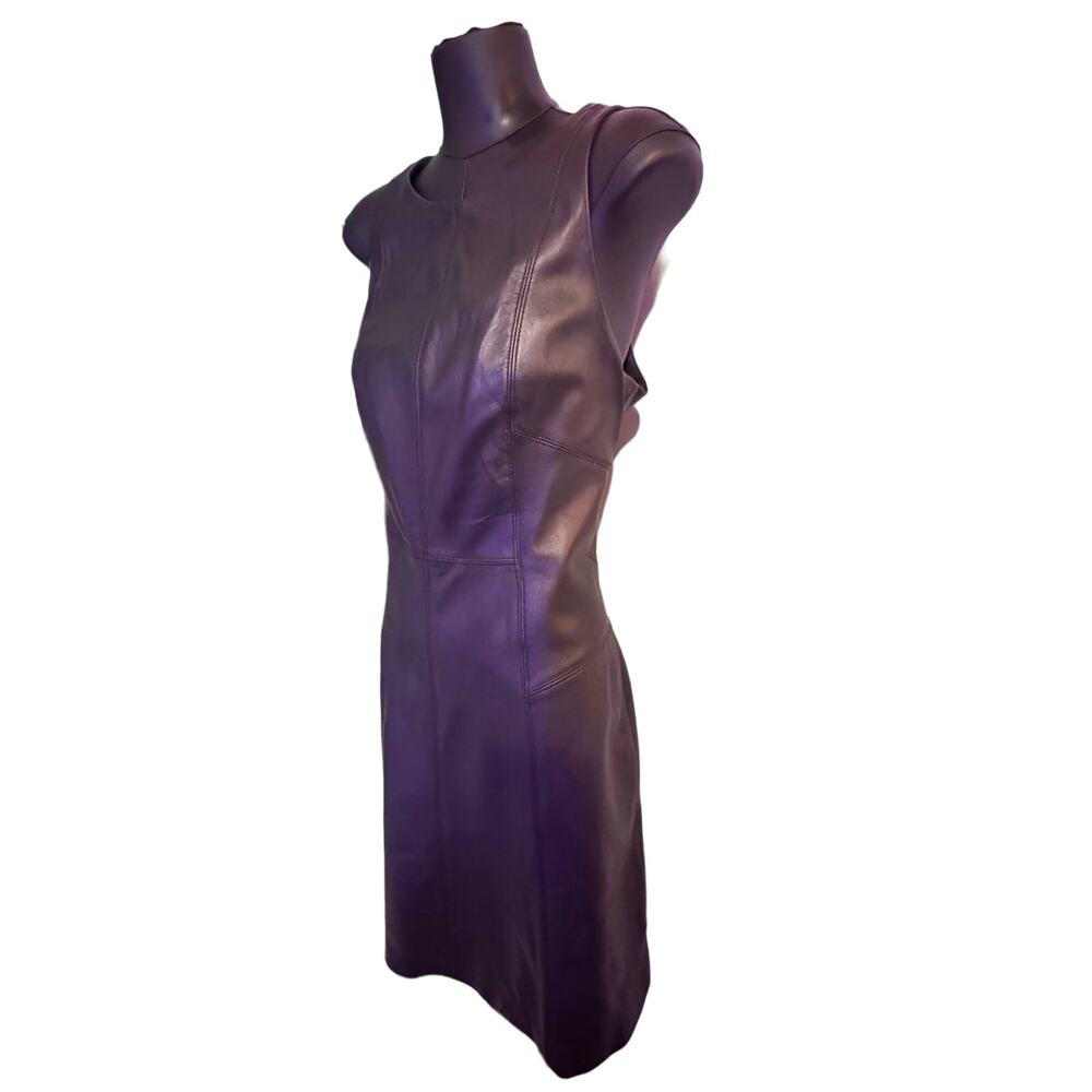 White House Black Market Genuine Leather Black Dress Size 6 - Picture 2 of 6